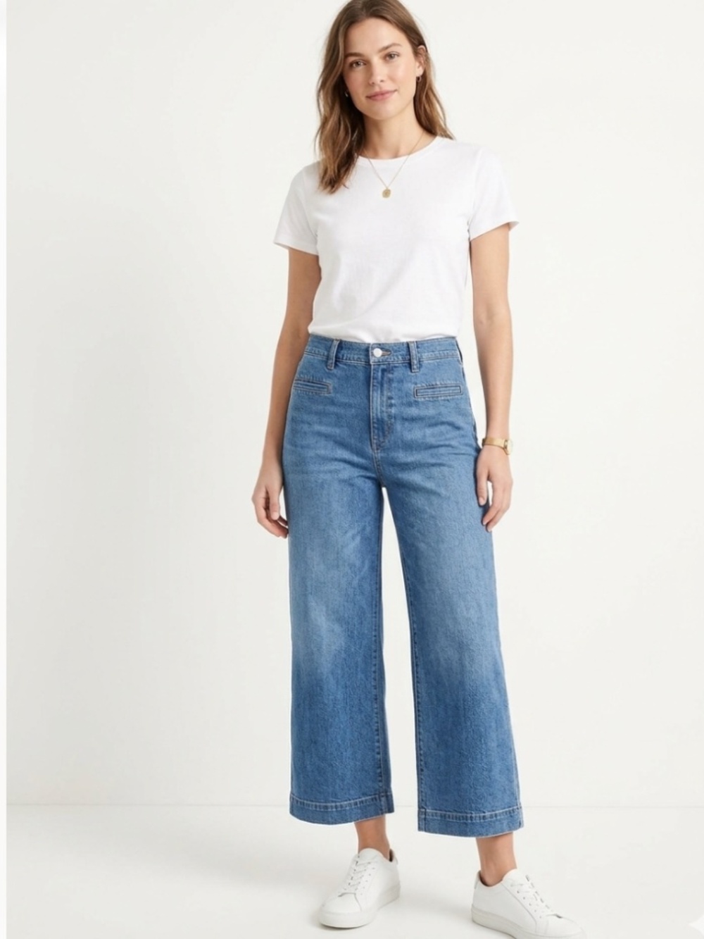 J. Crew Stretch Wide-Leg Cropped Jean Denim with Welt Pockets Size 28